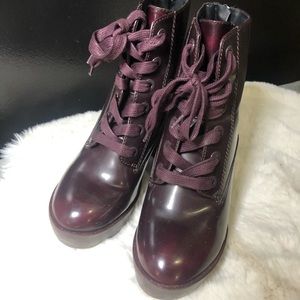 Burgundy Aldo Patten Leather Boots w/ Zip In Back